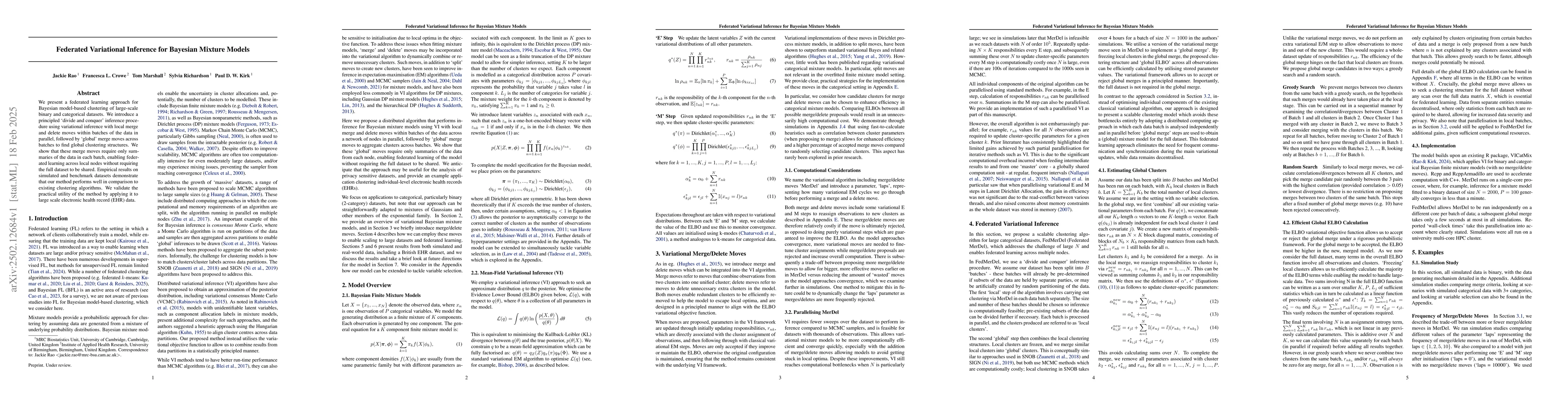 Thumbnail for Federated Variational Inference for Bayesian Mixture Models
