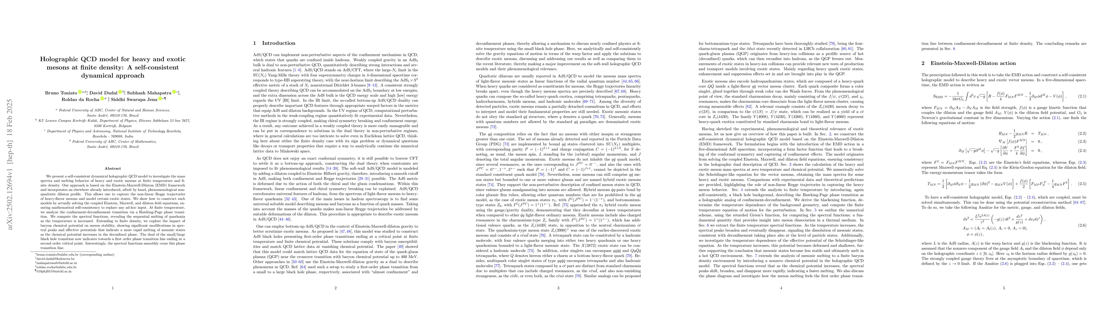 Thumbnail for Holographic QCD model for heavy and exotic mesons at finite density: A
  self-consistent dynamical approach