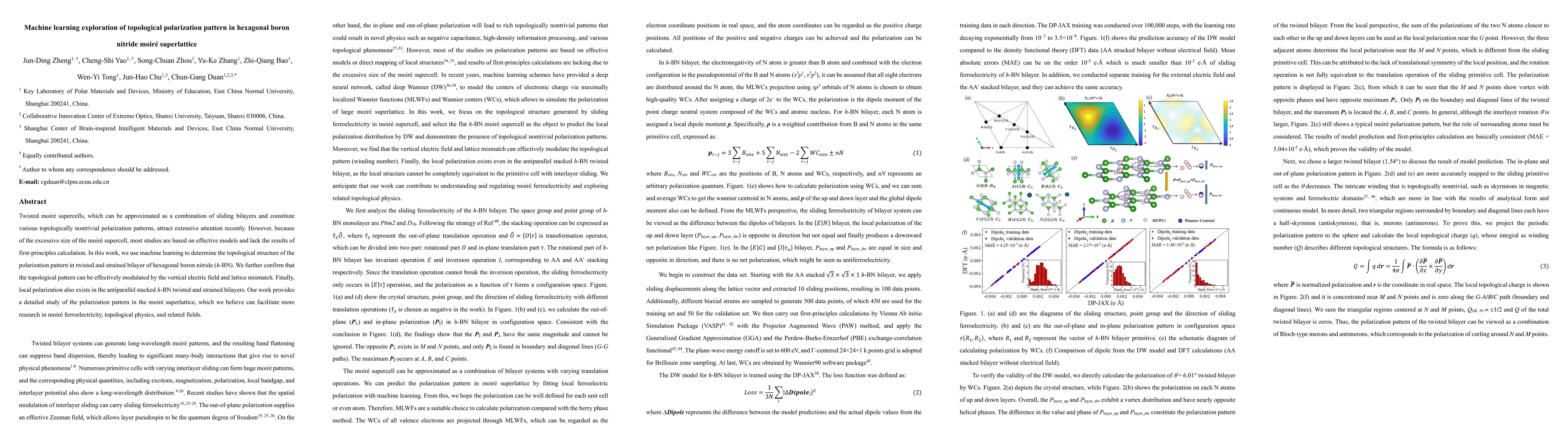 Thumbnail for Machine learning exploration of topological polarization pattern in
  hexagonal boron nitride moiré superlattice