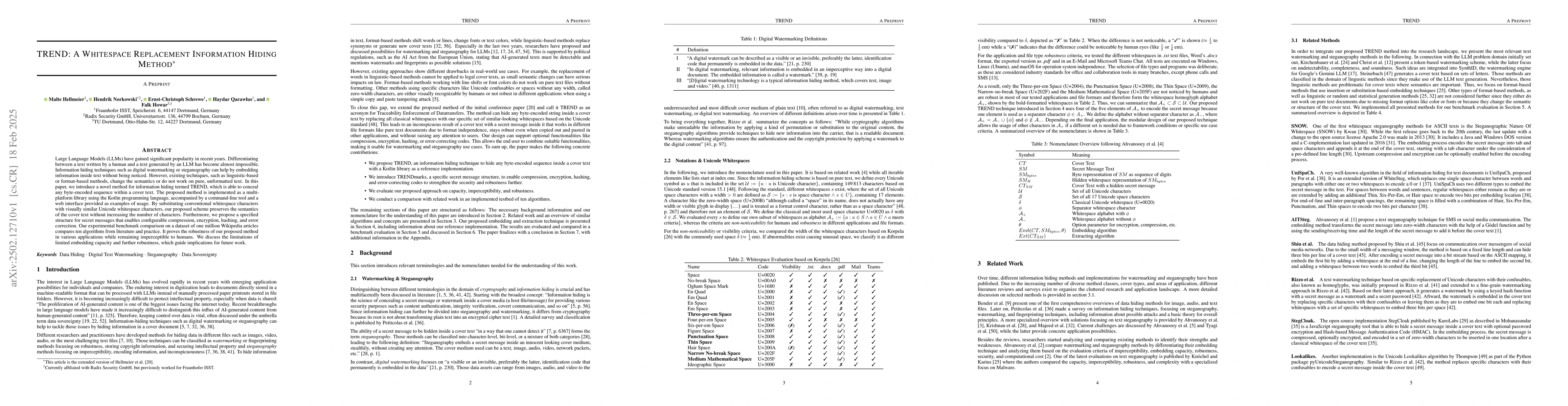 Thumbnail for TREND: A Whitespace Replacement Information Hiding Method