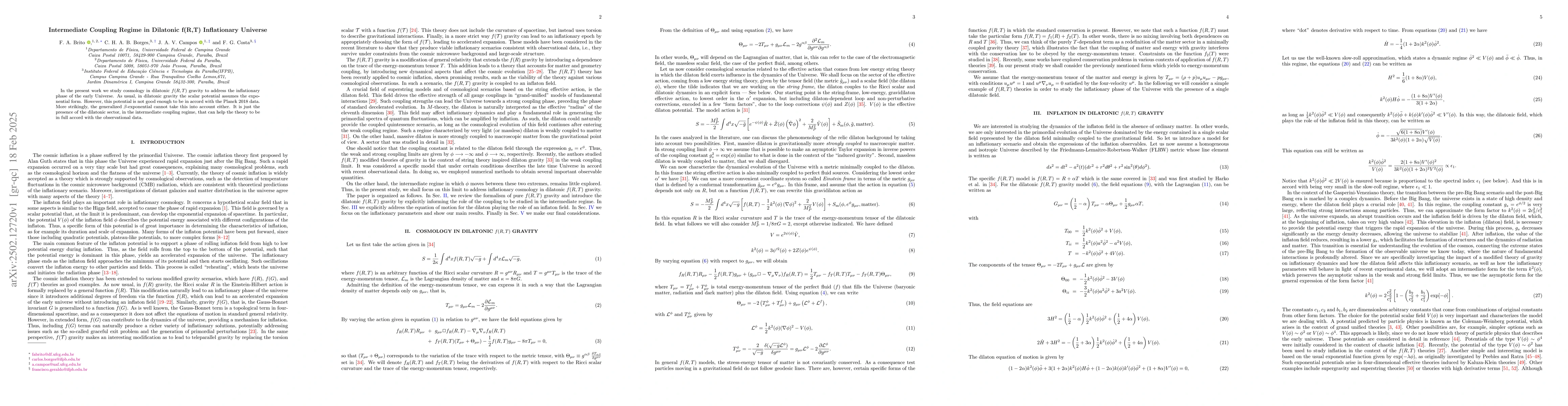 Thumbnail for Intermediate Coupling Regime in Dilatonic $f(R,T)$ Inflationary Universe