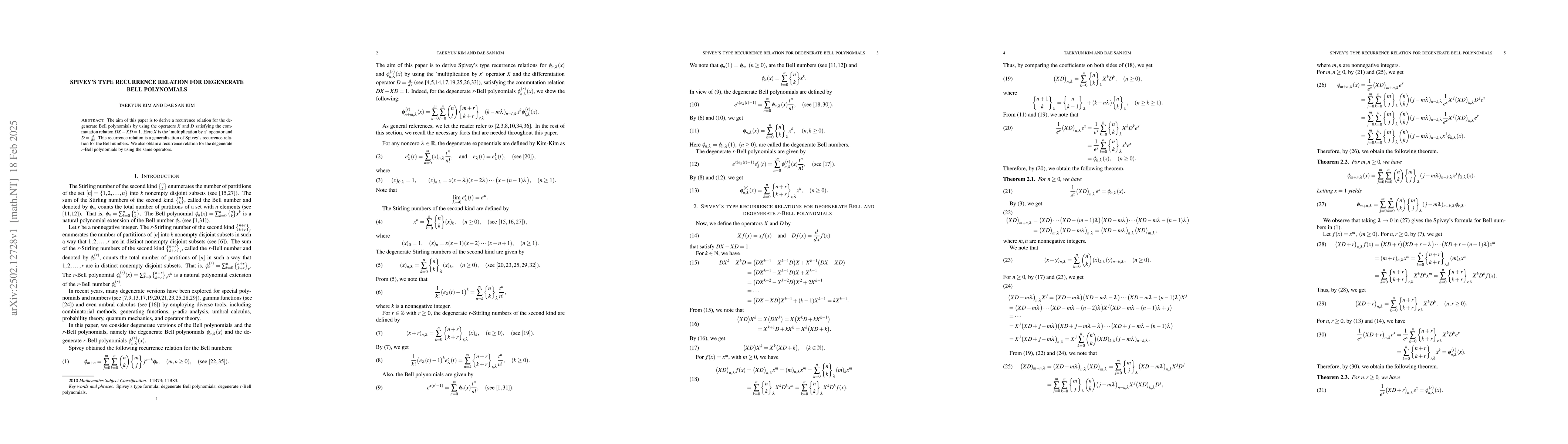 Thumbnail for Spivey's type recurrence relation for degenerate Bell polynomials