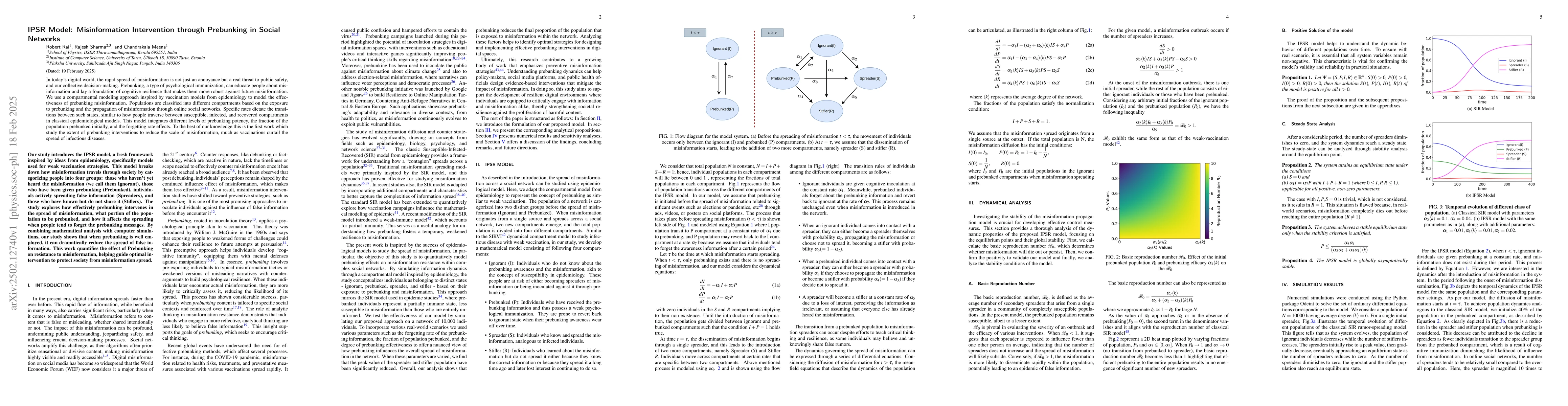 Thumbnail for IPSR Model: Misinformation Intervention through Prebunking in Social
  Networks