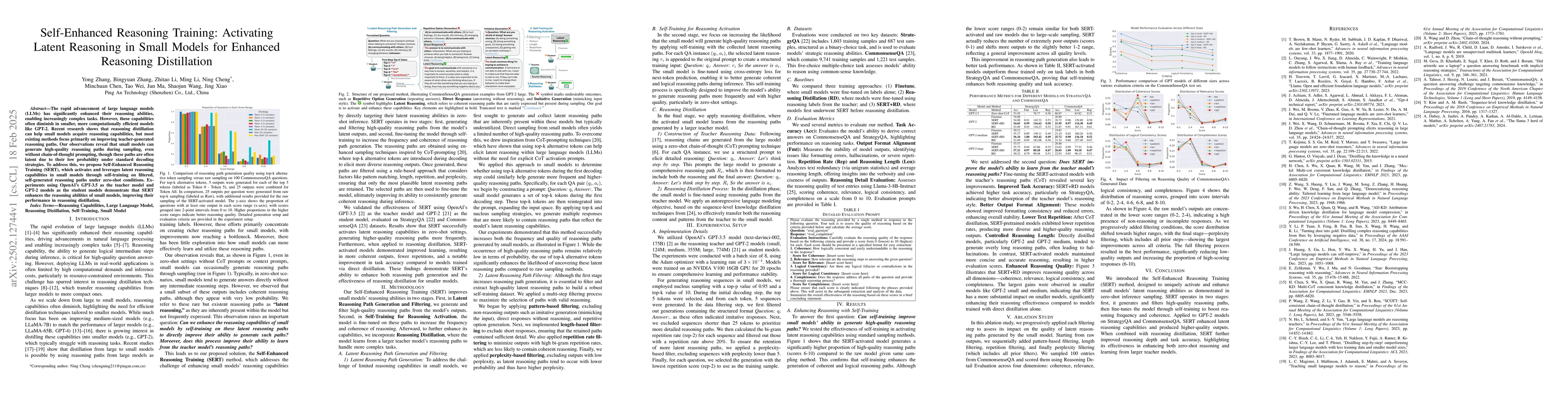 Thumbnail for Self-Enhanced Reasoning Training: Activating Latent Reasoning in Small
  Models for Enhanced Reasoning Distillation