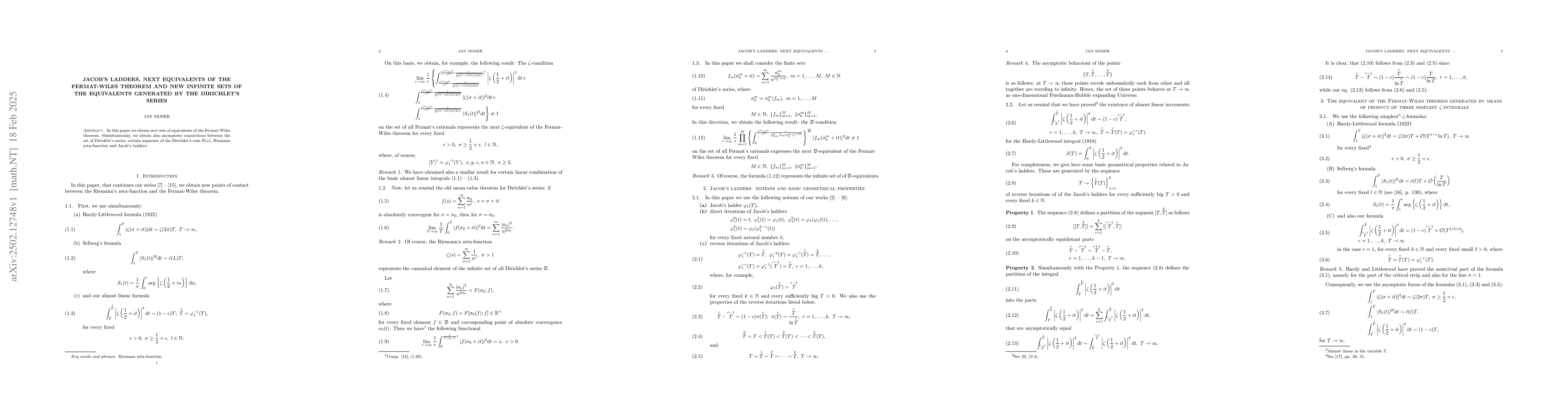 Thumbnail for Jacob's ladders, next equivalents of the Fermat-Wiles theorem and new
  infinite sets of the equivalents generated by the Dirichlet's series