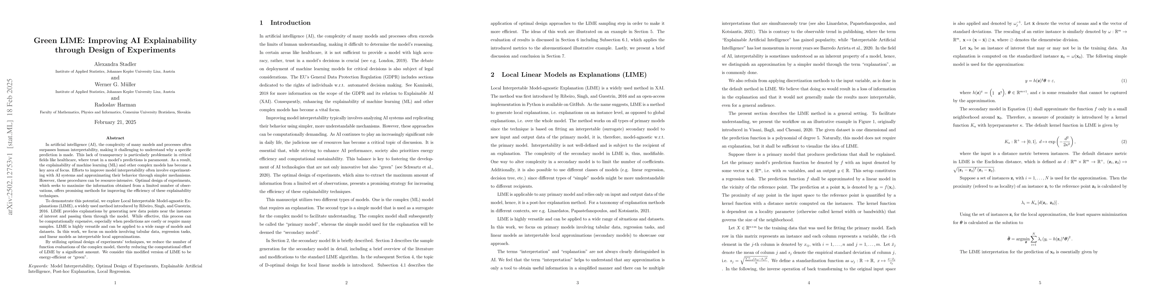 Thumbnail for Green LIME: Improving AI Explainability through Design of Experiments