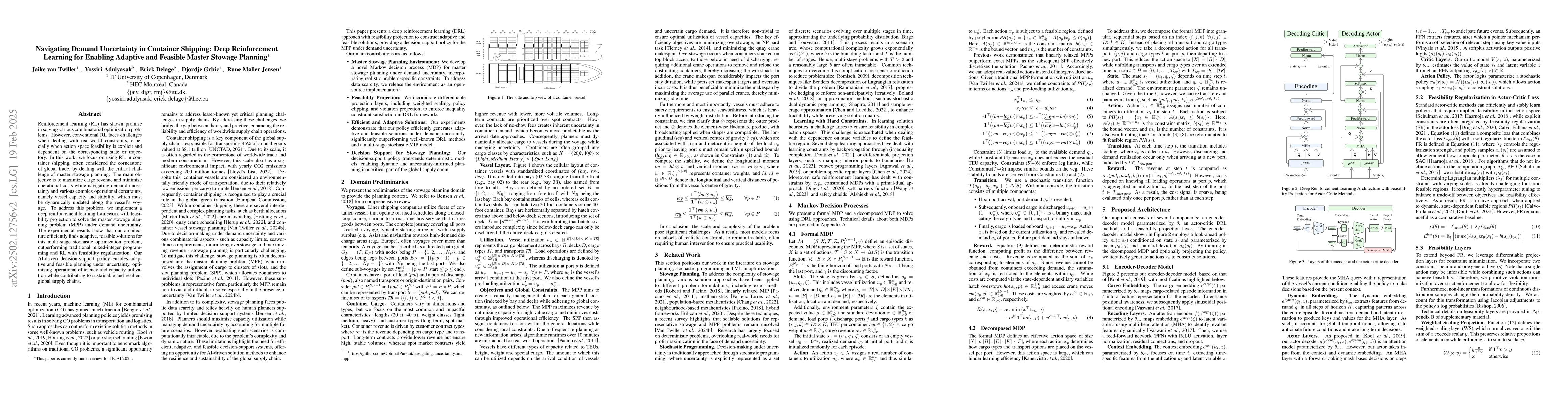 Thumbnail for Navigating Demand Uncertainty in Container Shipping: Deep Reinforcement
  Learning for Enabling Adaptive and Feasible Master Stowage Planning