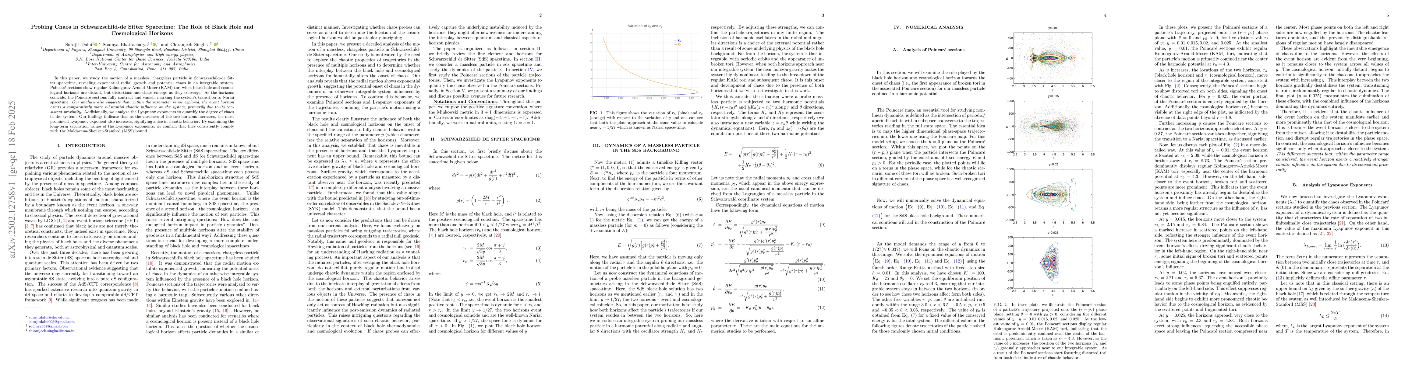 Thumbnail for Probing Chaos in Schwarzschild-de Sitter Spacetime: The Role of Black
  Hole and Cosmological Horizons