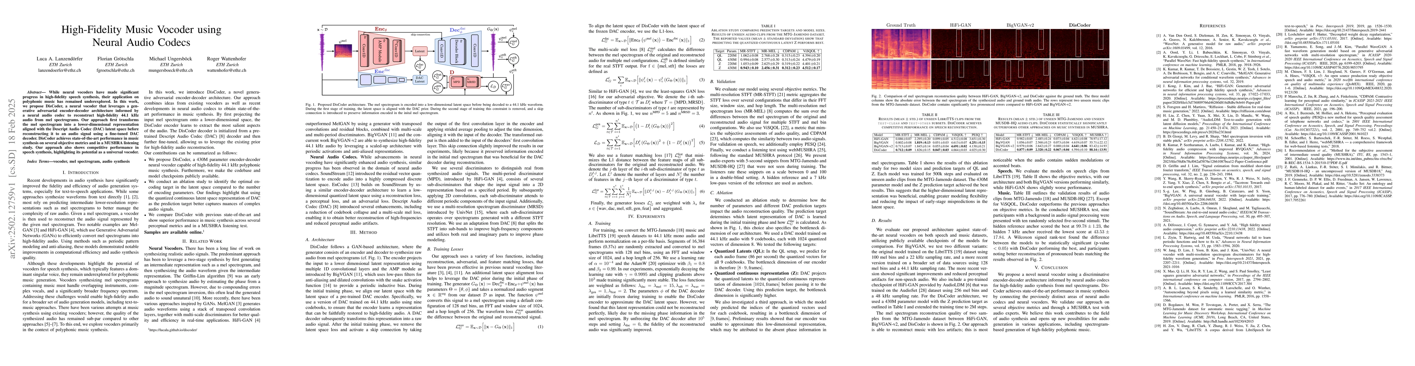 Thumbnail for High-Fidelity Music Vocoder using Neural Audio Codecs