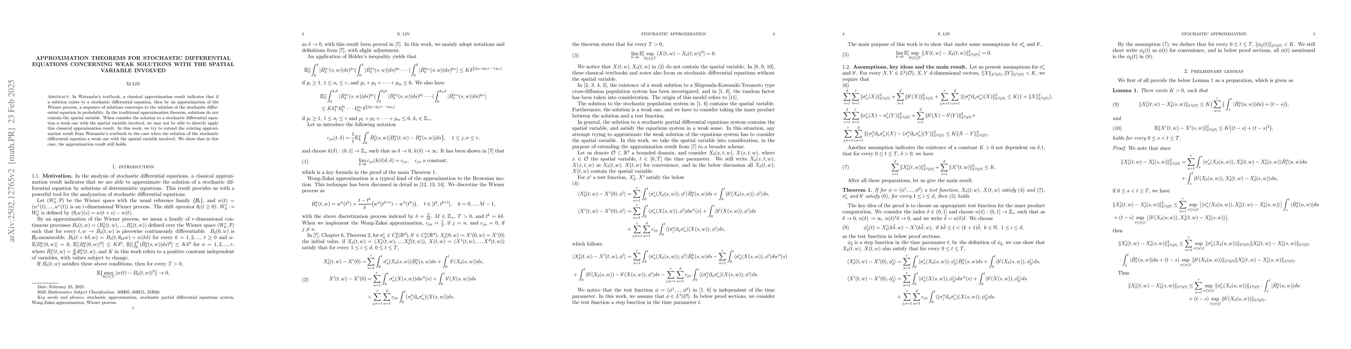 Thumbnail for Approximation theorems for stochastic differential equations concerning
  weak solutions with the spatial variable involved