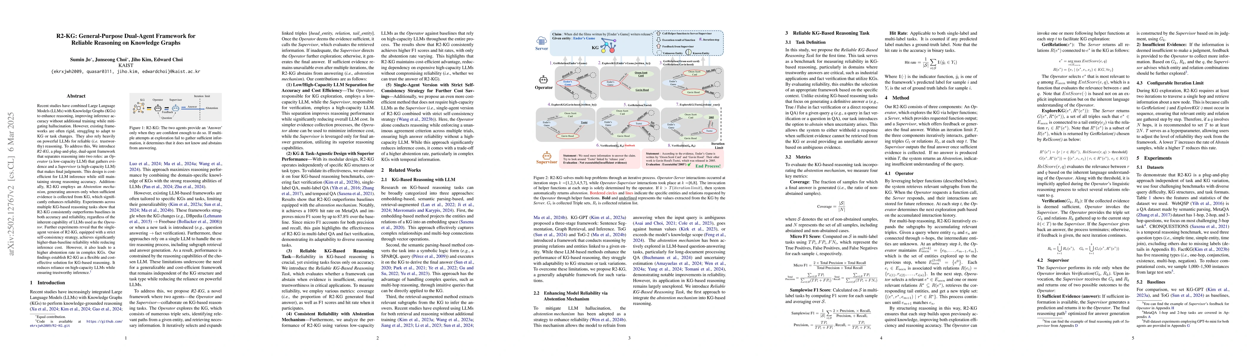 Thumbnail for R2-KG: General-Purpose Dual-Agent Framework for Reliable Reasoning on
  Knowledge Graphs