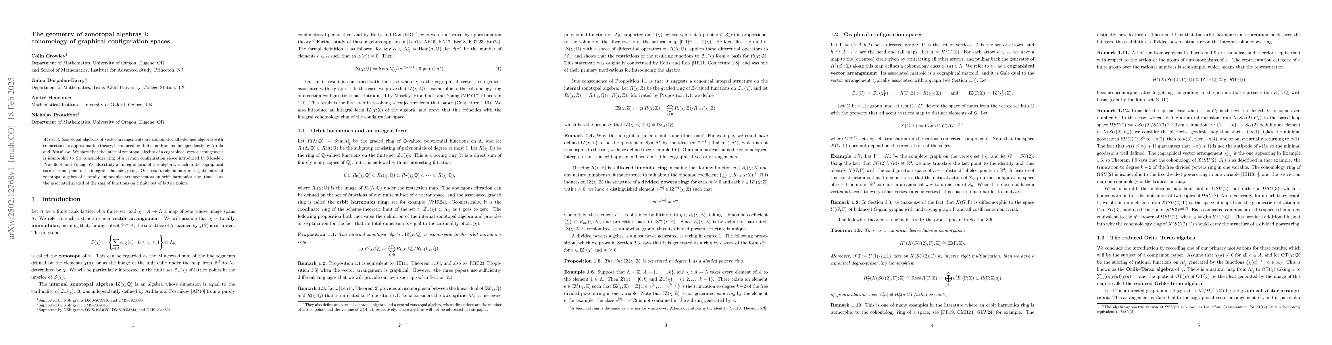 Thumbnail for The geometry of zonotopal algebras I: cohomology of graphical
  configuration spaces
