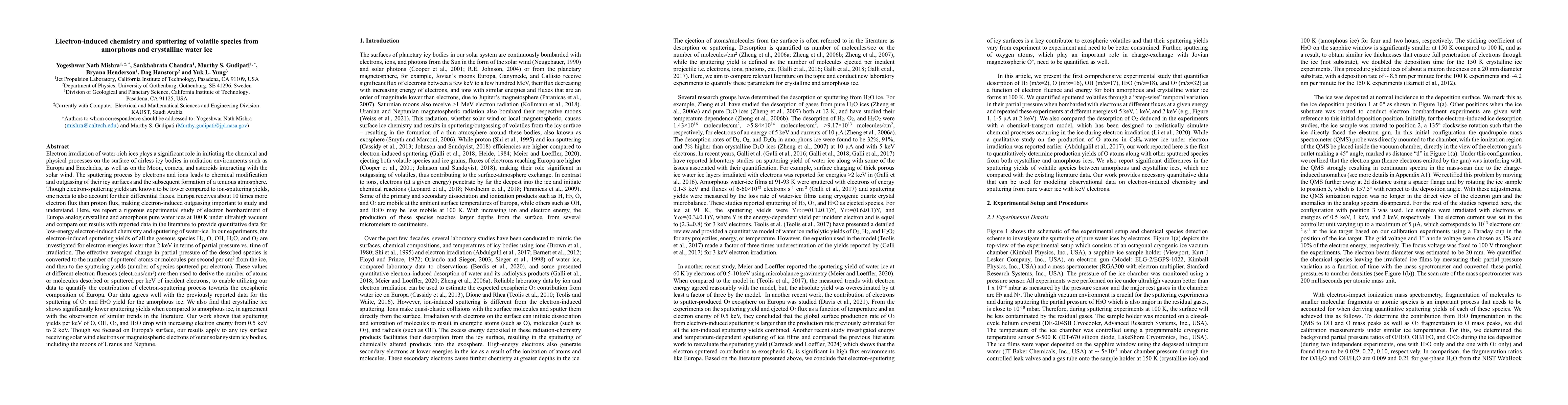 Thumbnail for Electron-induced chemistry and sputtering of volatile species from
  amorphous and crystalline water ice