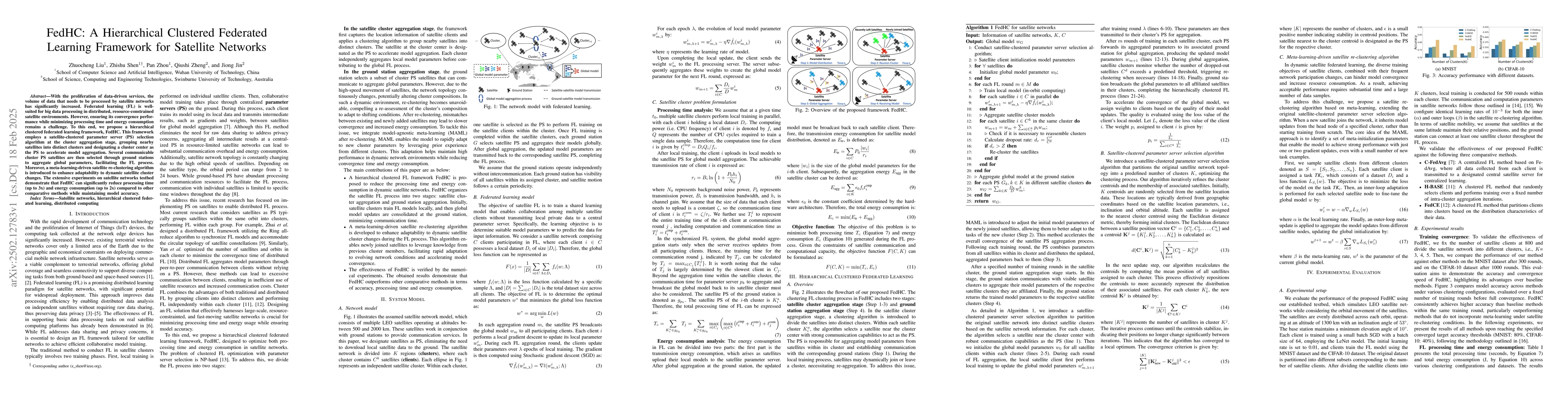 Thumbnail for FedHC: A Hierarchical Clustered Federated Learning Framework for
  Satellite Networks