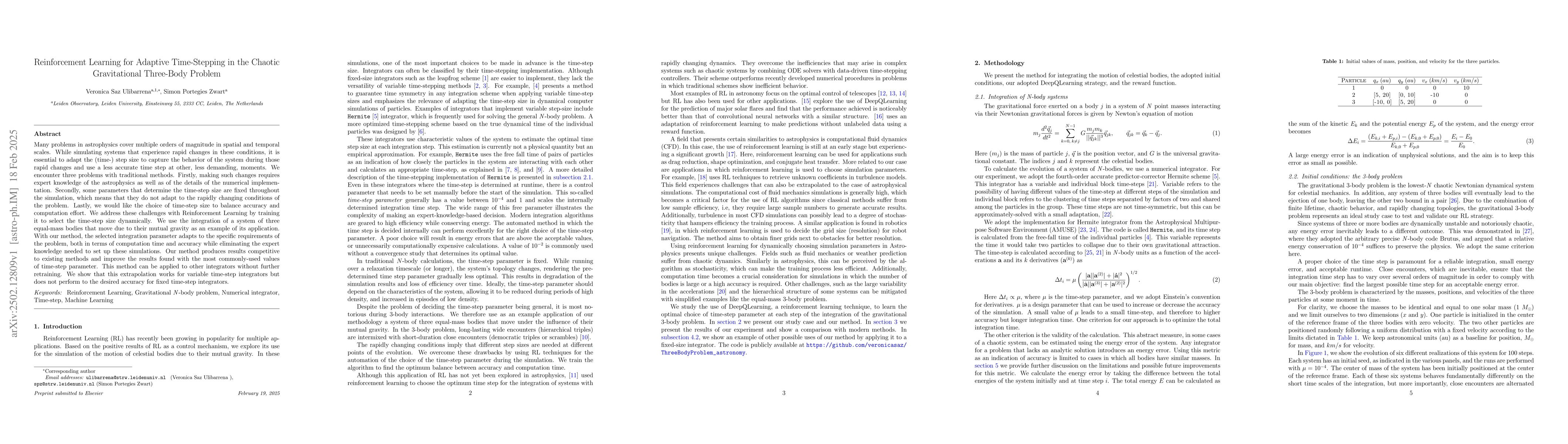 Thumbnail for Reinforcement Learning for Adaptive Time-Stepping in the Chaotic
  Gravitational Three-Body Problem