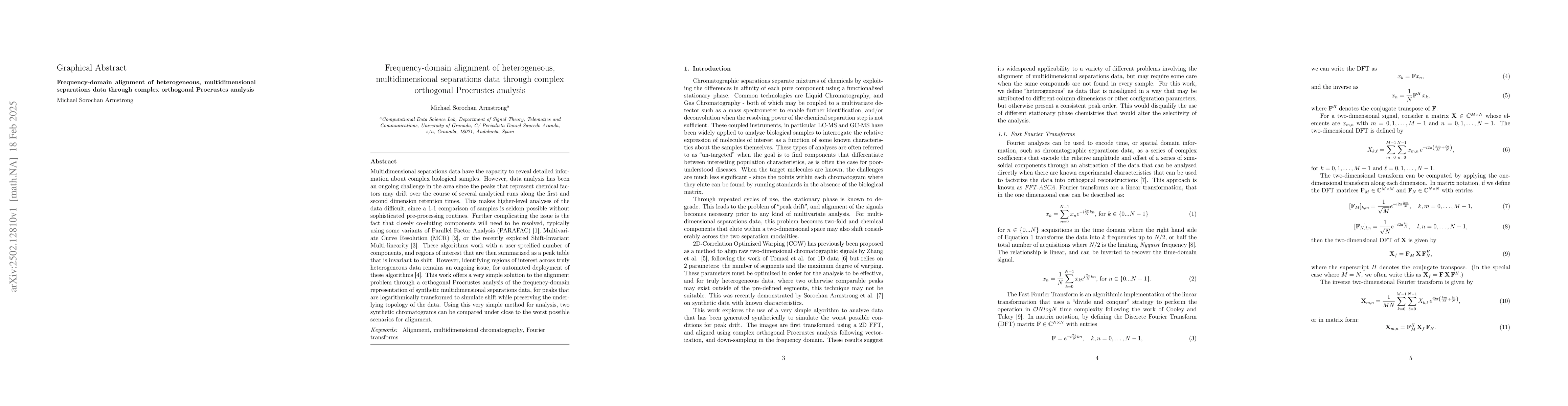 Thumbnail for Frequency-domain alignment of heterogeneous, multidimensional
  separations data through complex orthogonal Procrustes analysis