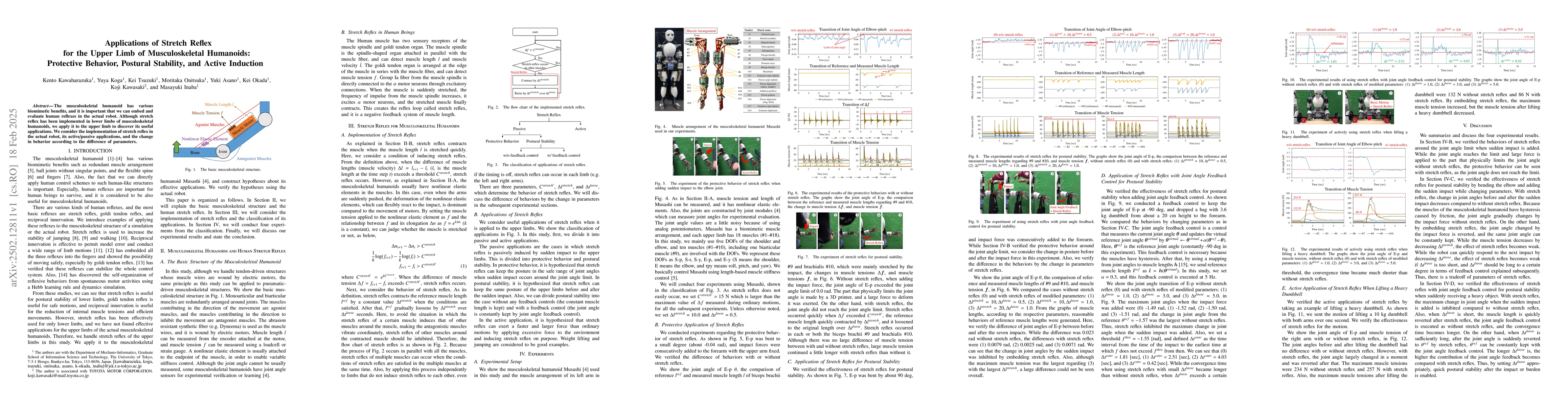 Thumbnail for Applications of Stretch Reflex for the Upper Limb of Musculoskeletal
  Humanoids: Protective Behavior, Postural Stability, and Active Induction