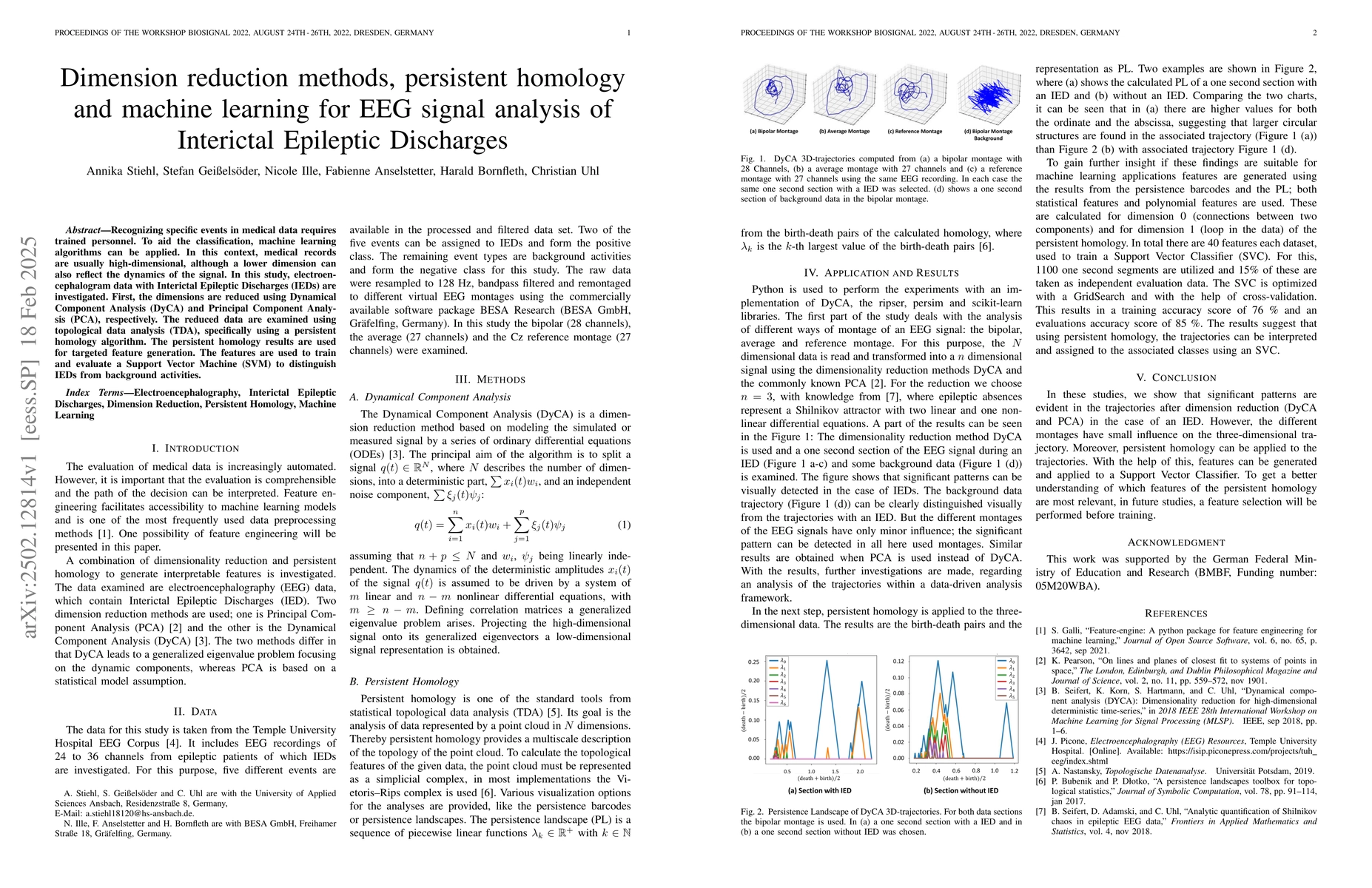 Thumbnail for Dimension reduction methods, persistent homology and machine learning
  for EEG signal analysis of Interictal Epileptic Discharges