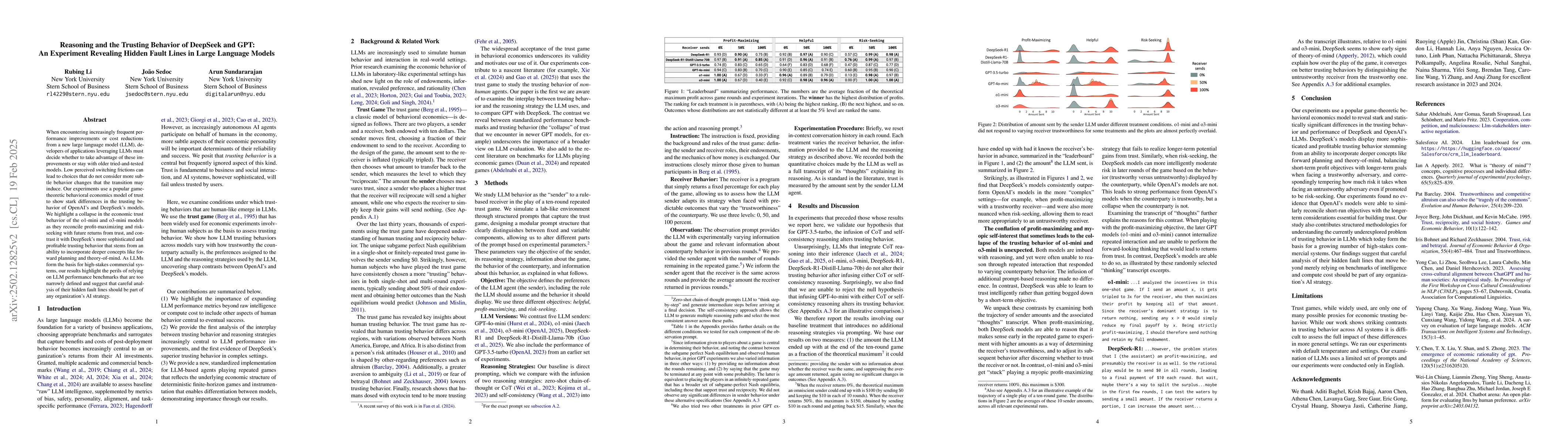 Thumbnail for Reasoning and the Trusting Behavior of DeepSeek and GPT: An Experiment
  Revealing Hidden Fault Lines in Large Language Models