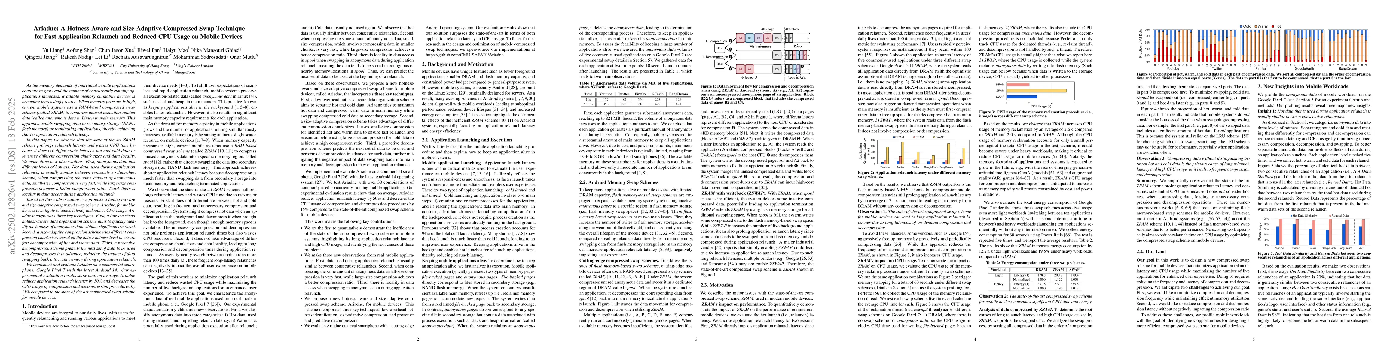 Thumbnail for Ariadne: A Hotness-Aware and Size-Adaptive Compressed Swap Technique for
  Fast Application Relaunch and Reduced CPU Usage on Mobile Devices