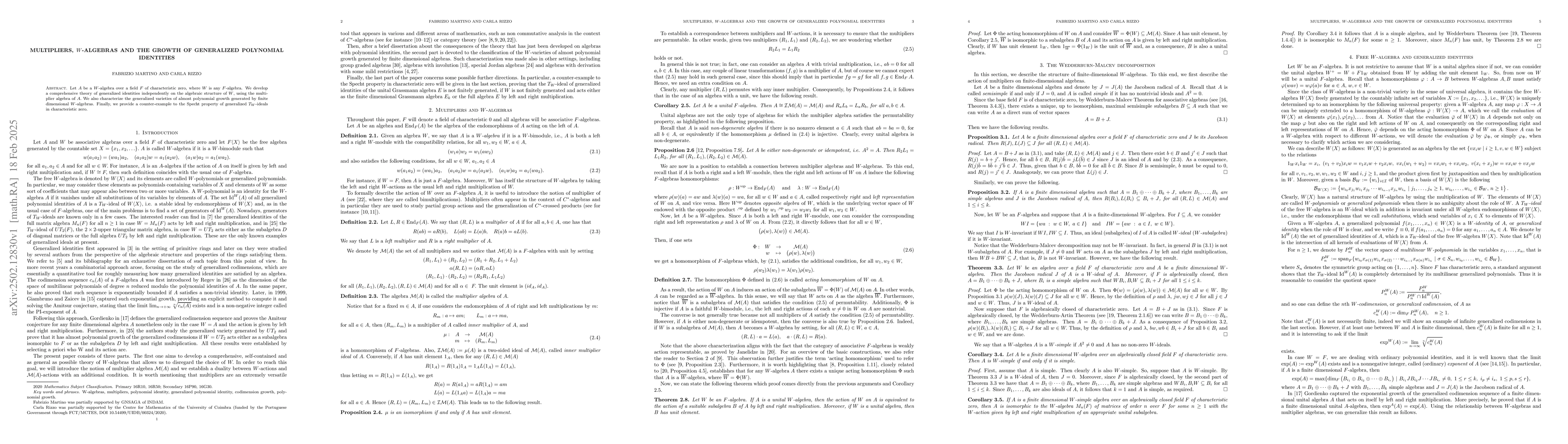 Thumbnail for Multipliers, $W$-algebras and the growth of generalized polynomial
  identities
