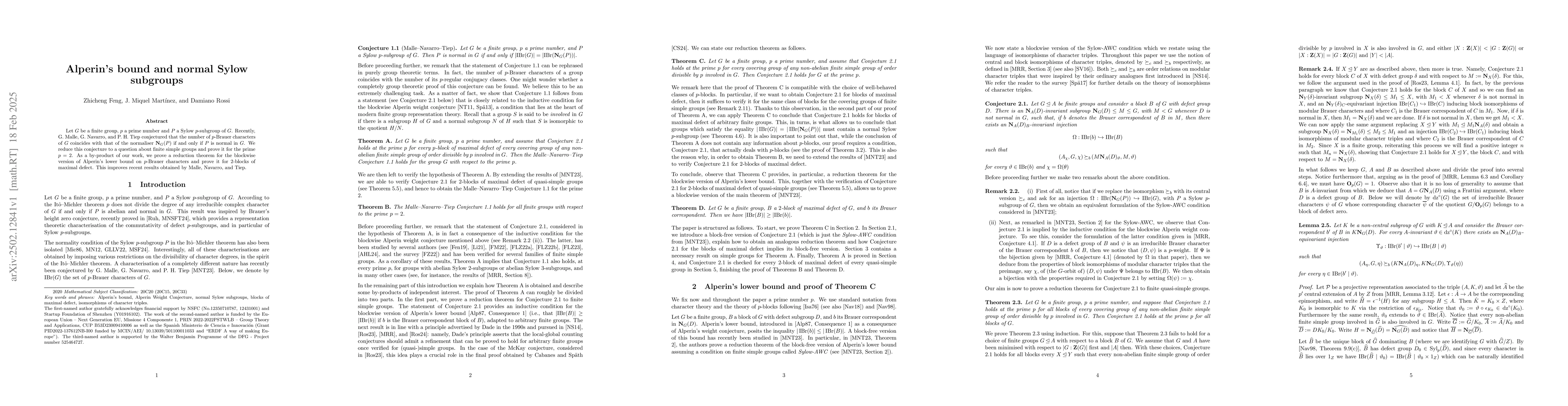 Thumbnail for Alperin's bound and normal Sylow subgroups