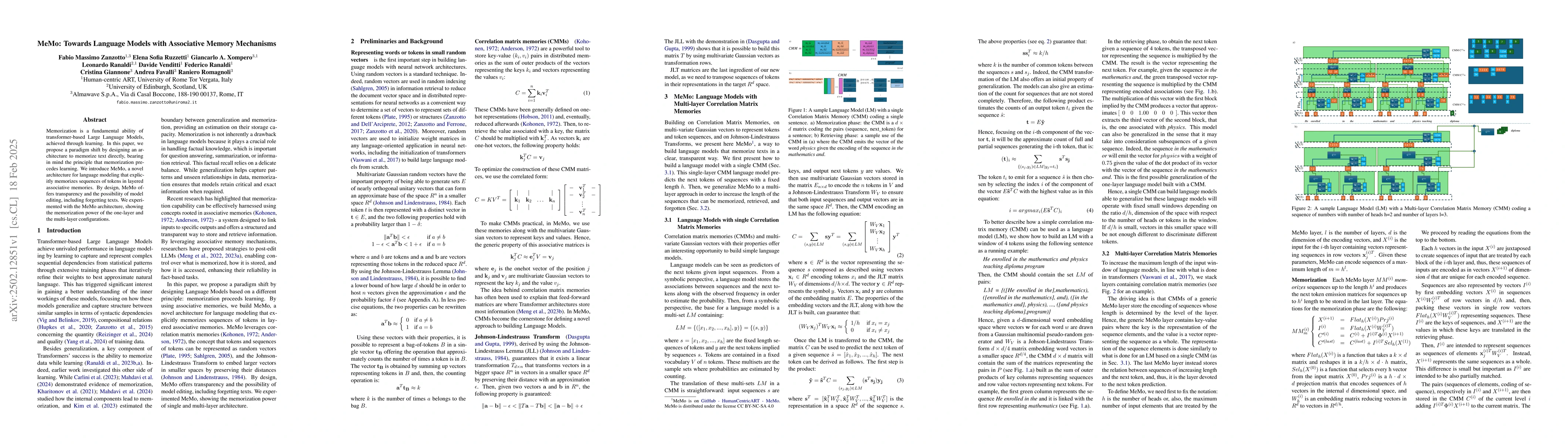 Thumbnail for MeMo: Towards Language Models with Associative Memory Mechanisms