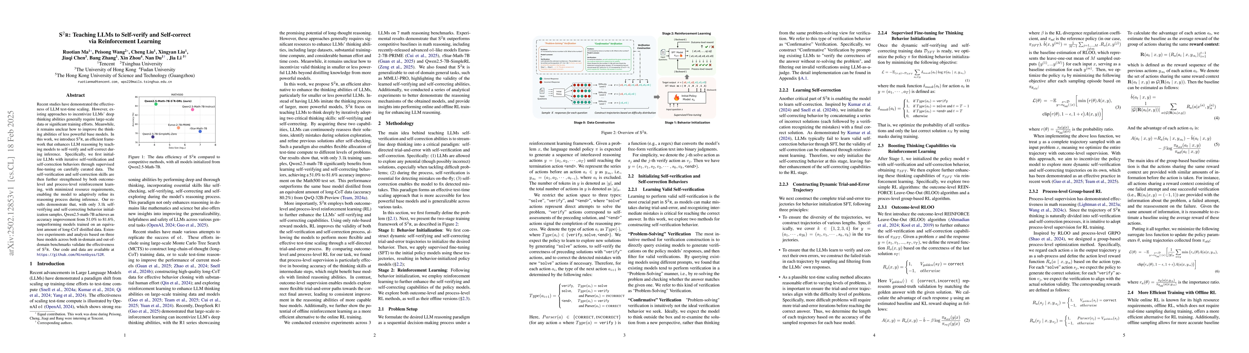 Thumbnail for S$^2$R: Teaching LLMs to Self-verify and Self-correct via Reinforcement
  Learning