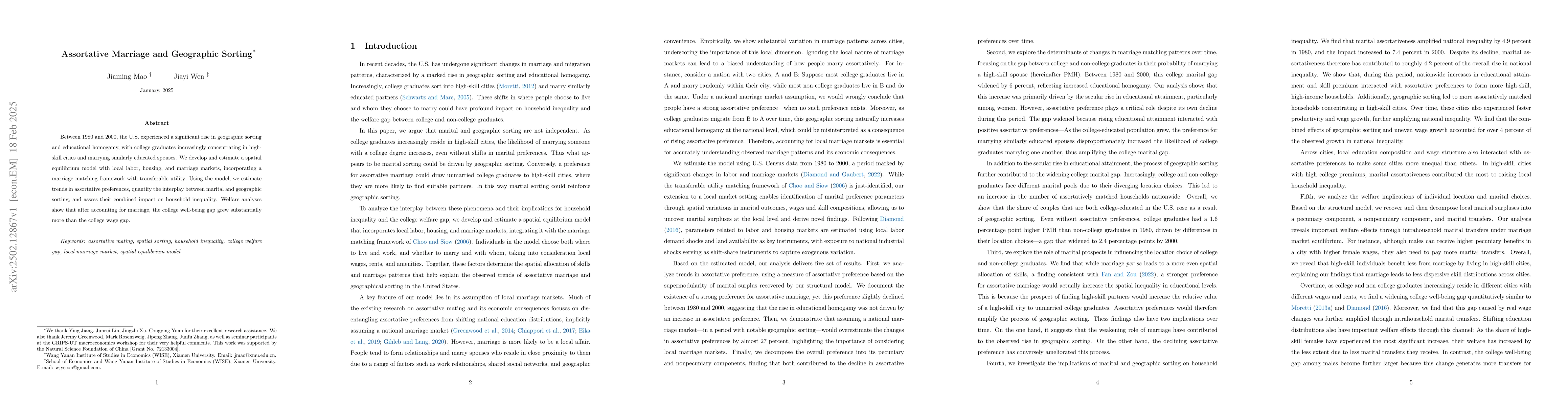 Thumbnail for Assortative Marriage and Geographic Sorting