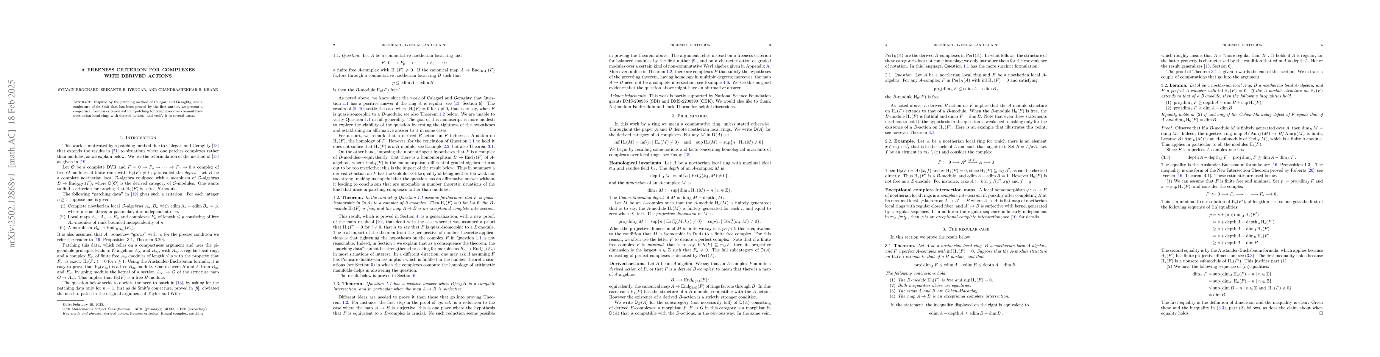 Thumbnail for A freeness criterion for complexes with derived actions