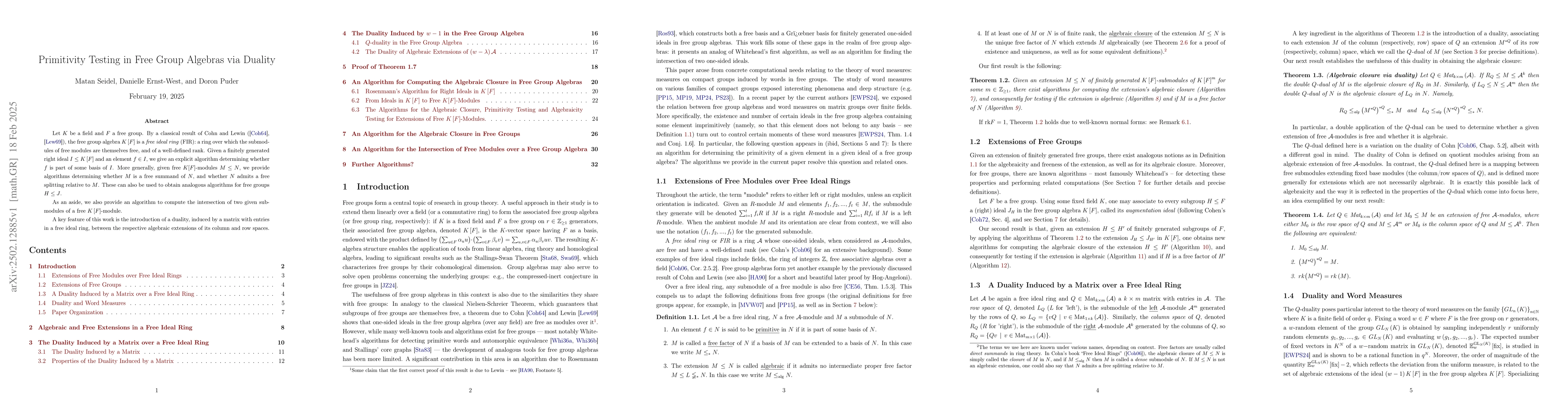 Thumbnail for Primitivity Testing in Free Group Algebras via Duality