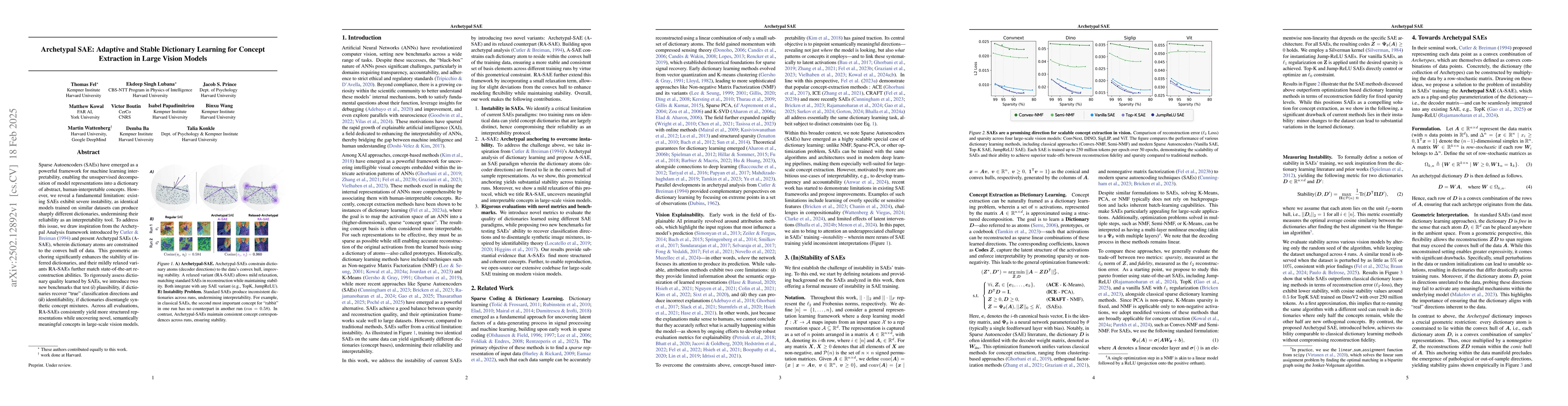 Thumbnail for Archetypal SAE: Adaptive and Stable Dictionary Learning for Concept
  Extraction in Large Vision Models