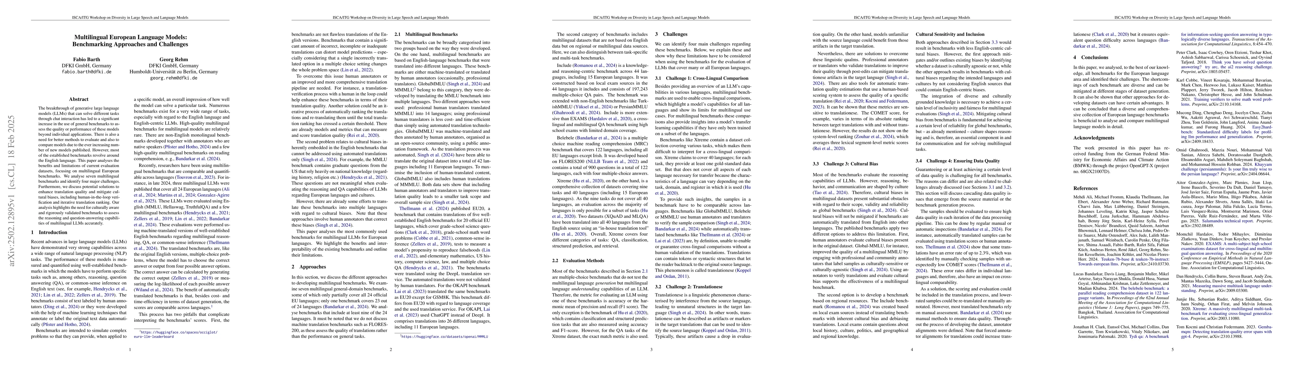 Thumbnail for Multilingual European Language Models: Benchmarking Approaches and
  Challenges