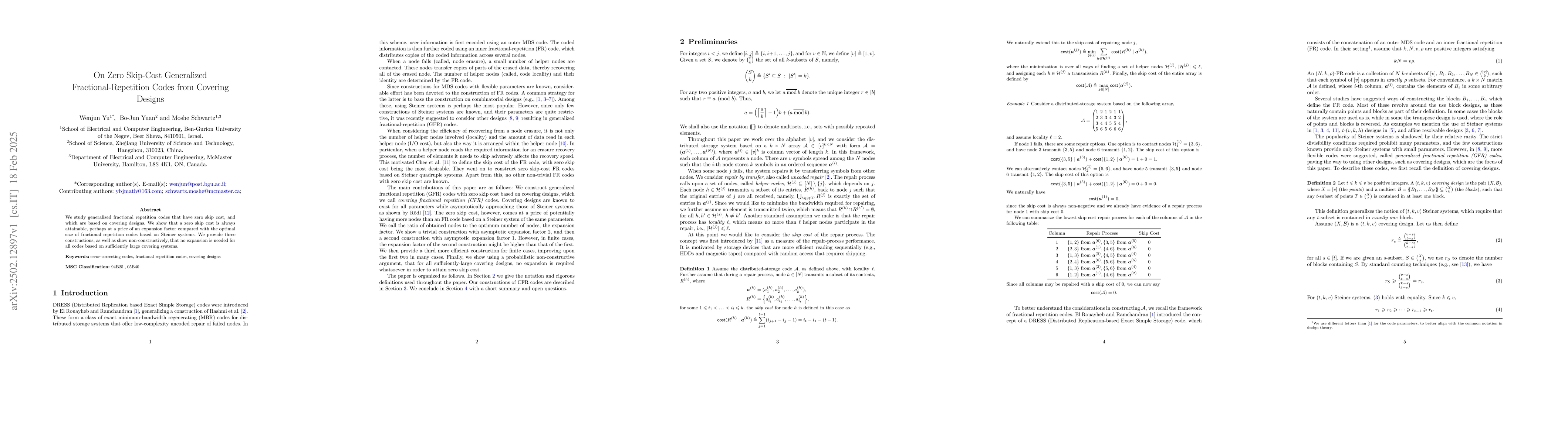 Thumbnail for On Zero Skip-Cost Generalized Fractional-Repetition Codes from Covering
  Designs