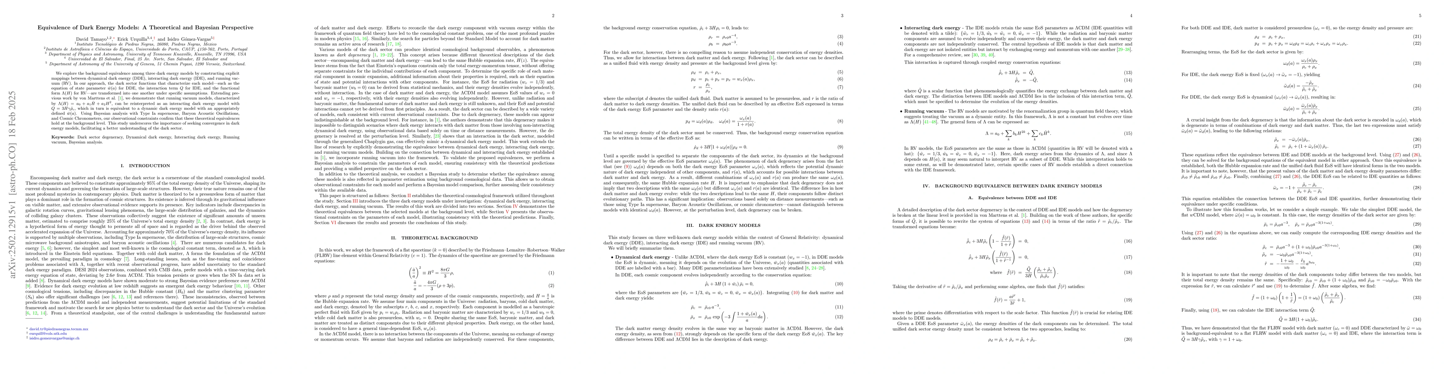 Thumbnail for Equivalence of Dark Energy Models: A Theoretical and Bayesian
  Perspective