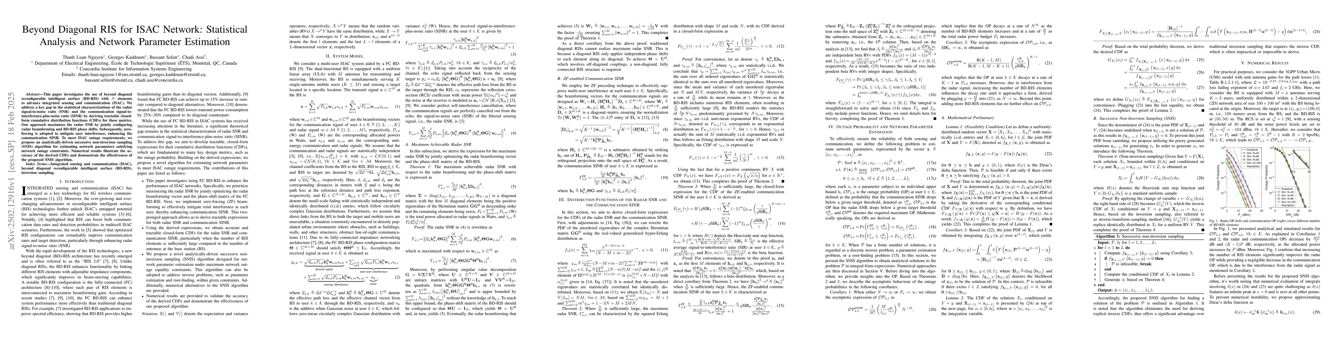 Thumbnail for Beyond Diagonal RIS for ISAC Network: Statistical Analysis and Network
  Parameter Estimation