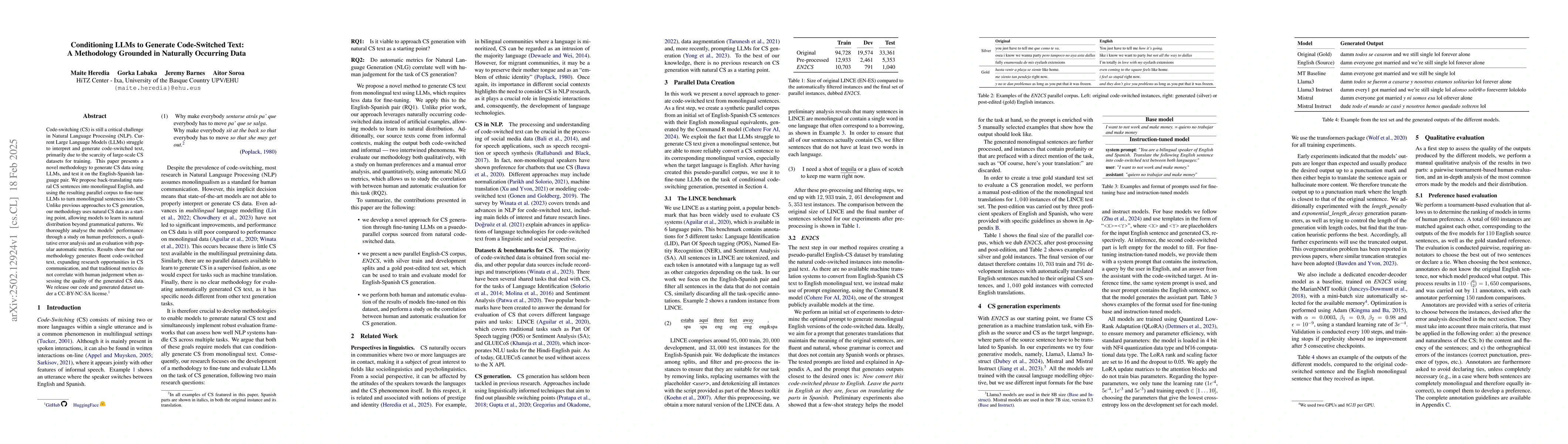 Thumbnail for Conditioning LLMs to Generate Code-Switched Text: A Methodology Grounded
  in Naturally Occurring Data