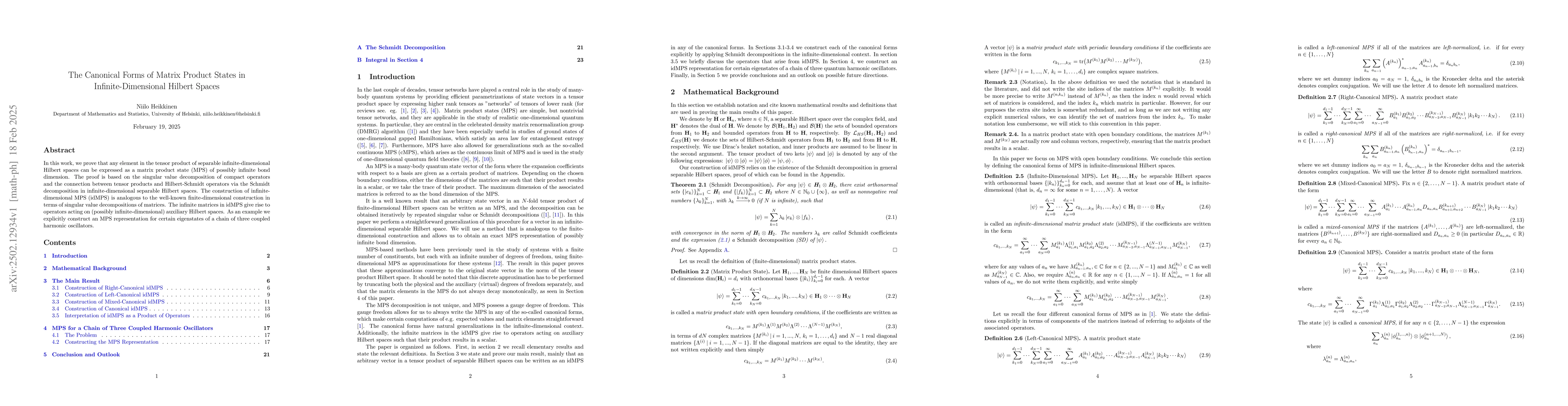 Thumbnail for The Canonical Forms of Matrix Product States in Infinite-Dimensional
  Hilbert Spaces