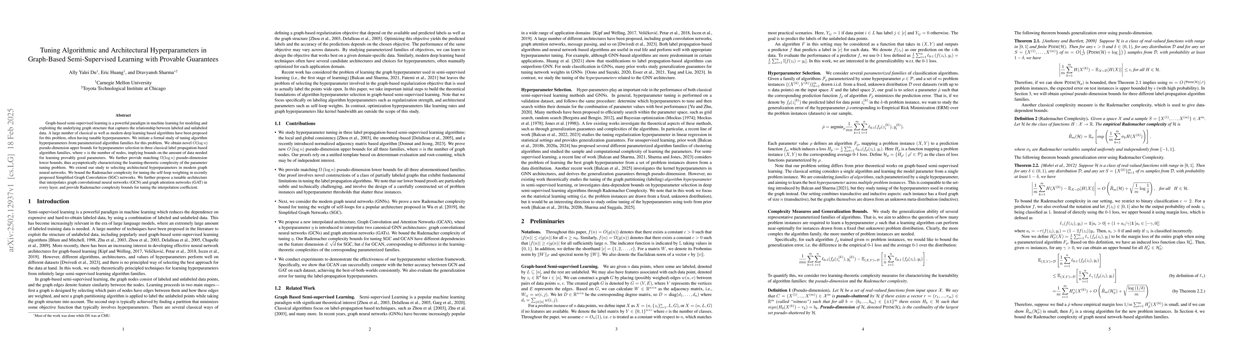 Thumbnail for Tuning Algorithmic and Architectural Hyperparameters in Graph-Based
  Semi-Supervised Learning with Provable Guarantees
