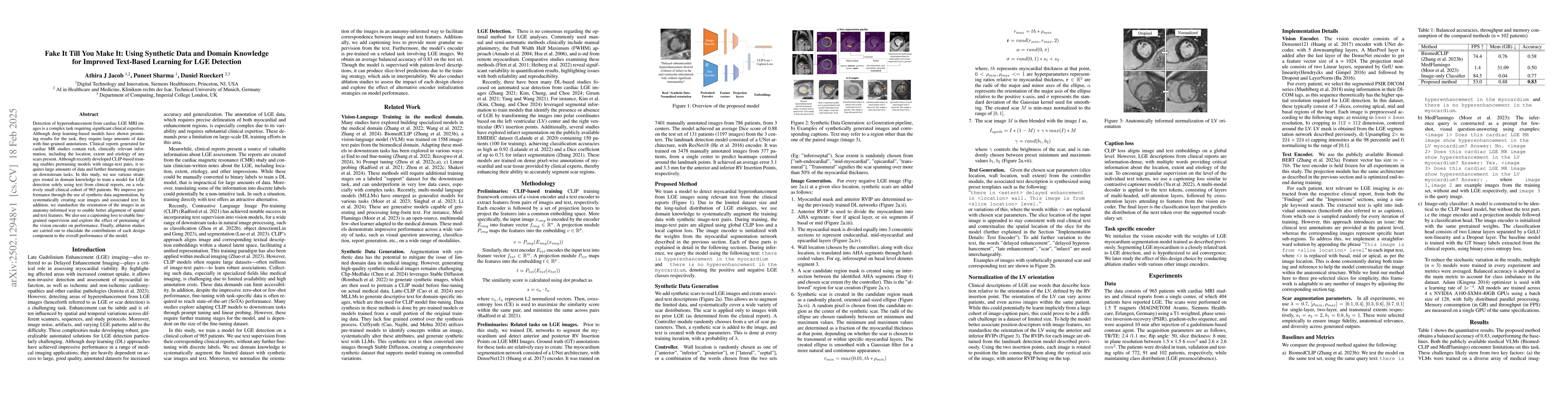Thumbnail for Fake It Till You Make It: Using Synthetic Data and Domain Knowledge for
  Improved Text-Based Learning for LGE Detection