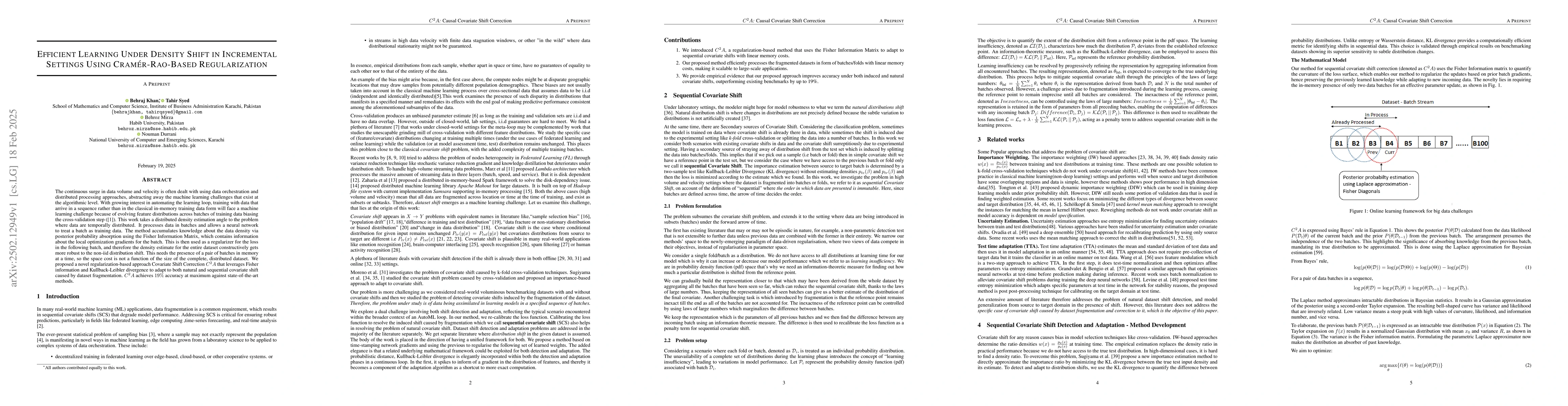 Thumbnail for Efficient Learning Under Density Shift in Incremental Settings Using
  Cramér-Rao-Based Regularization