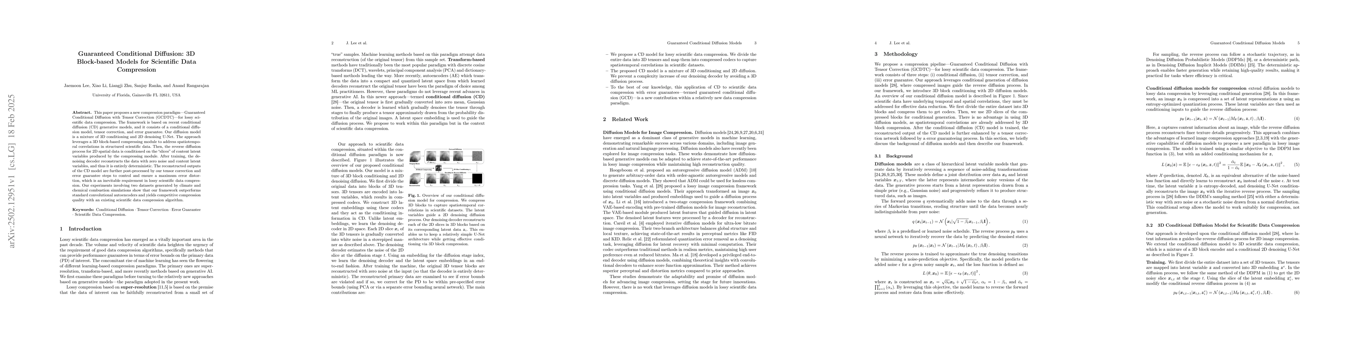 Thumbnail for Guaranteed Conditional Diffusion: 3D Block-based Models for Scientific
  Data Compression
