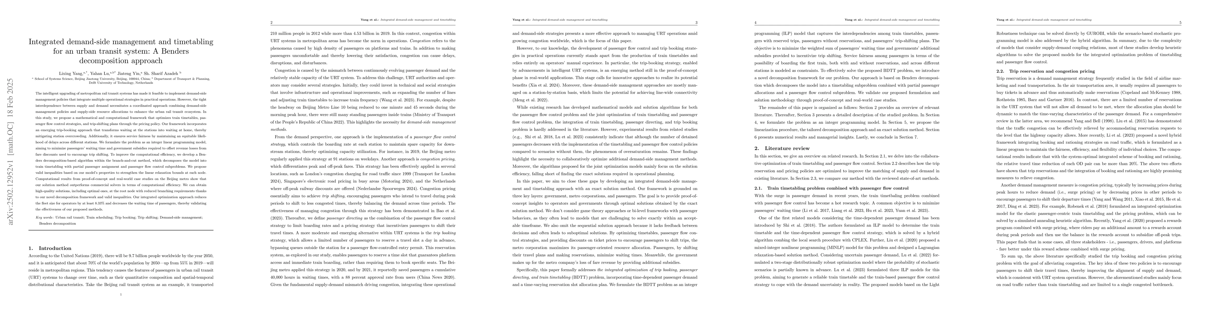 Thumbnail for Integrated demand-side management and timetabling for an urban transit
  system: A Benders decomposition approach