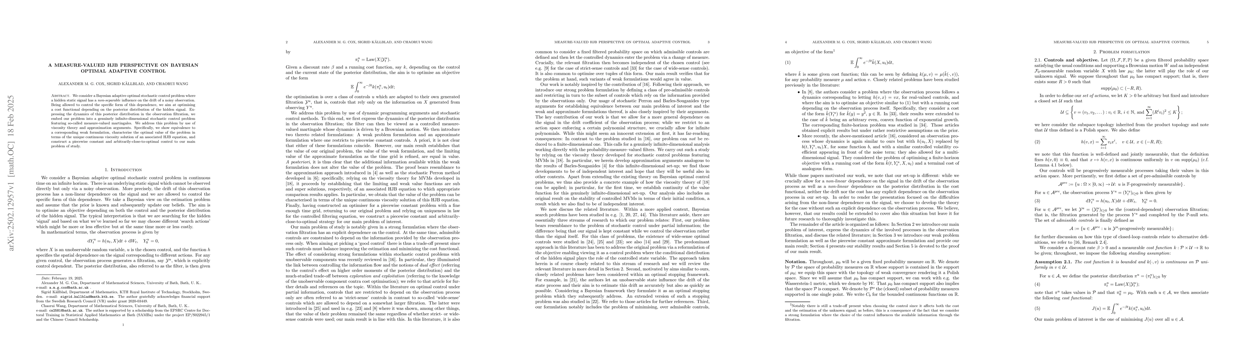 Thumbnail for A measure-valued HJB perspective on Bayesian optimal adaptive control