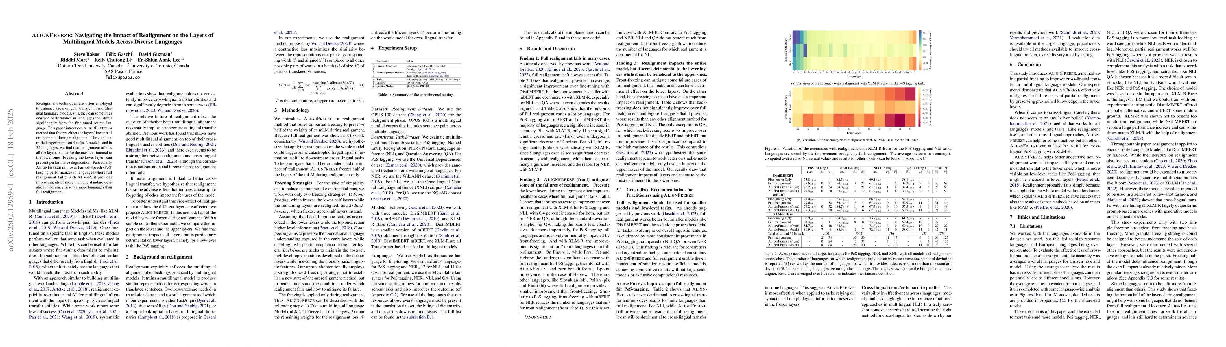 Thumbnail for AlignFreeze: Navigating the Impact of Realignment on the Layers of
  Multilingual Models Across Diverse Languages