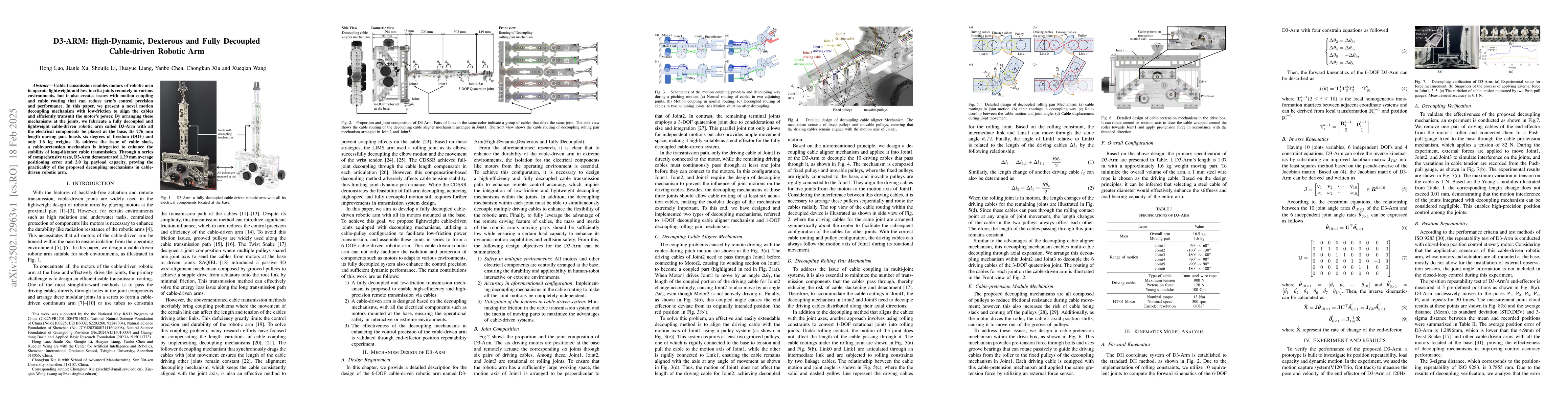 Thumbnail for D3-ARM: High-Dynamic, Dexterous and Fully Decoupled Cable-driven Robotic
  Arm