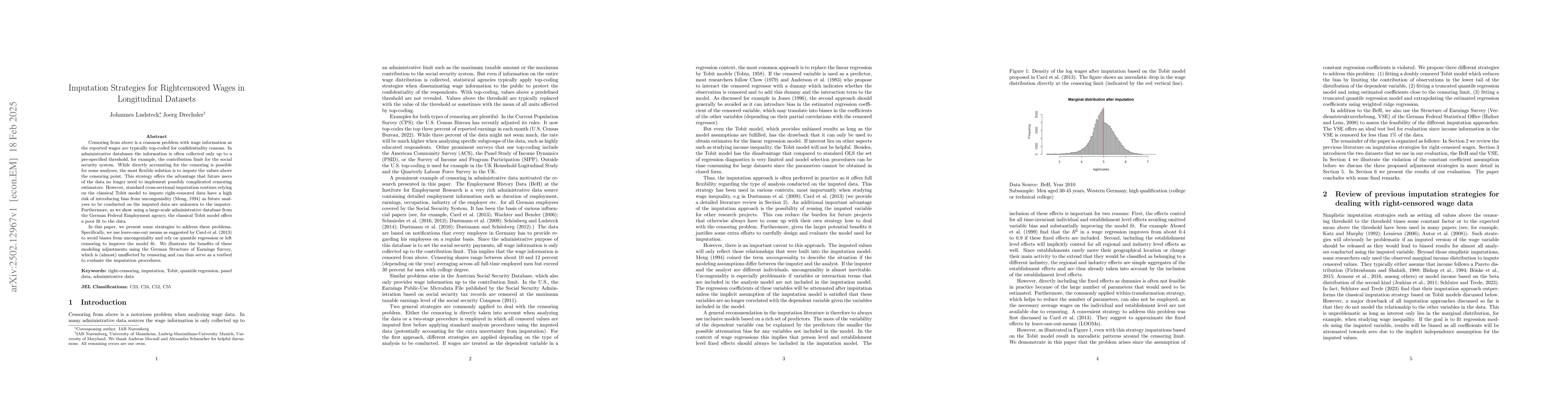 Thumbnail for Imputation Strategies for Rightcensored Wages in Longitudinal Datasets