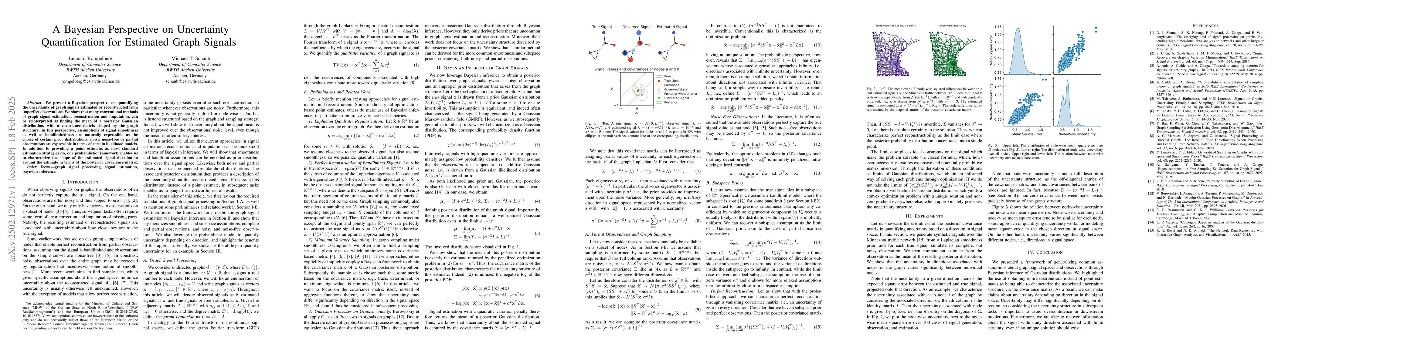 Thumbnail for A Bayesian Perspective on Uncertainty Quantification for Estimated Graph
  Signals