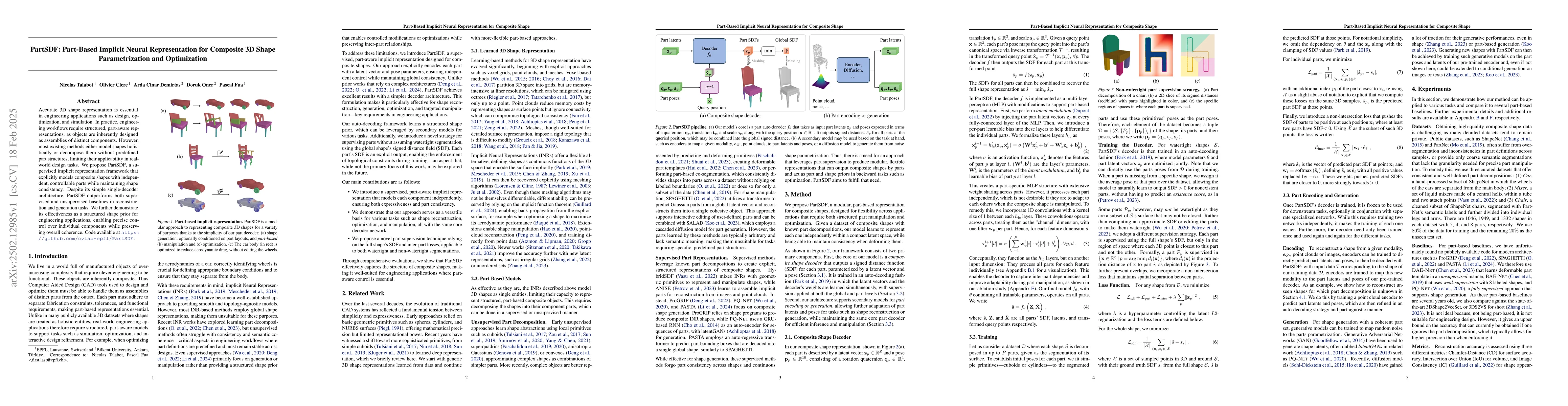 Thumbnail for PartSDF: Part-Based Implicit Neural Representation for Composite 3D
  Shape Parametrization and Optimization