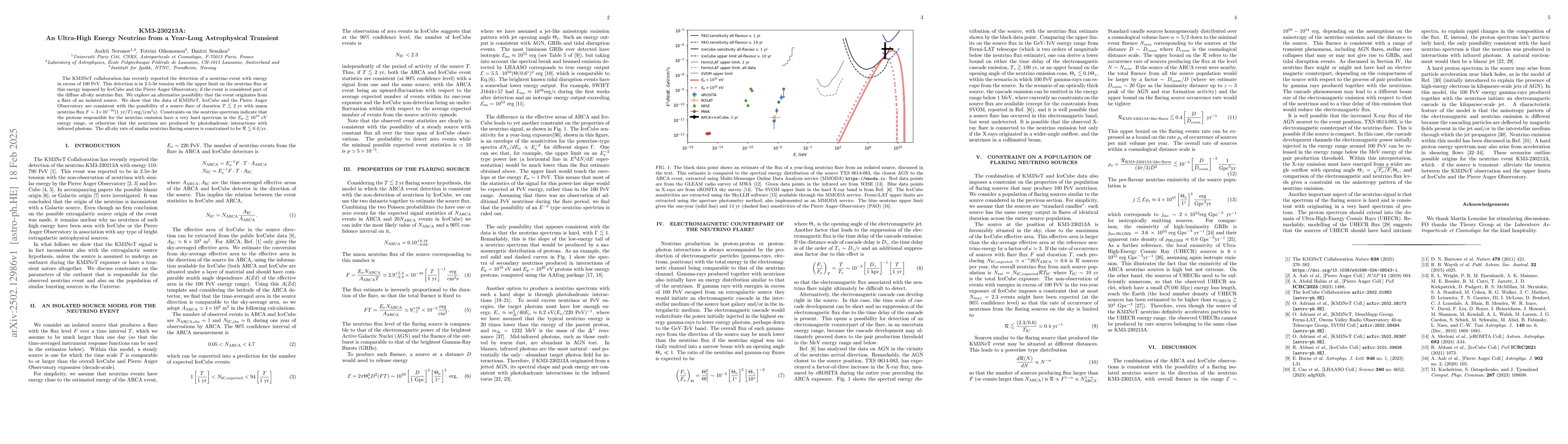 Thumbnail for KM3-230213A: An Ultra-High Energy Neutrino from a Year-Long
  Astrophysical Transient